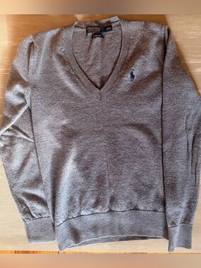 Polo by Ralph Lauren Heather Gray V-Neck Merino Wool Sweater